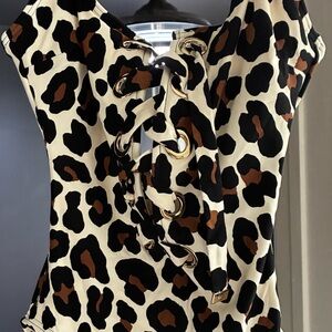 Micheal Kors Leopard Print Lace-Up Women's One Piece Swim Wear